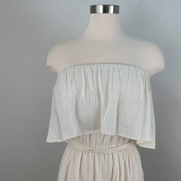 Corey Lynn Calter Womens Size Small Cream Metallic Stripe Strapless Maxi Dress - Picture 2 of 11